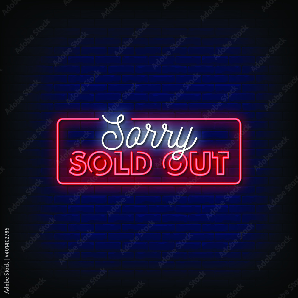 Sold Out Neon Signs Style Text Vector