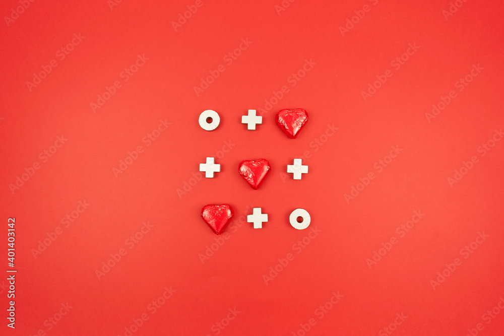 Noughts and crosses game for the Valentines Day