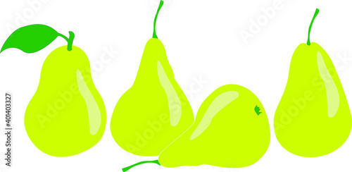 Set of pears on a white isolated background. Vector illustration.