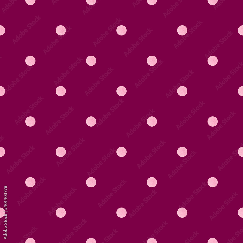 Watercolor light pink polka dot pattern on the deep pink background Watercolor light pink polka dot pattern on the deep pink background