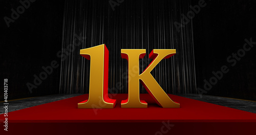 golden 1k or 1000 thank you, Web user Thank you celebrate of subscribers or followers and likes, 3D render photo