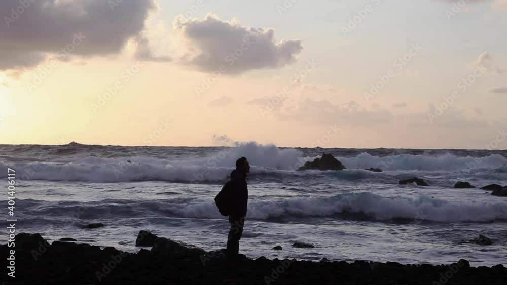 Deep thinker at beach Azores island Sao Miguel Spain Deep thinker at beach Azores island Sao Miguel Spain