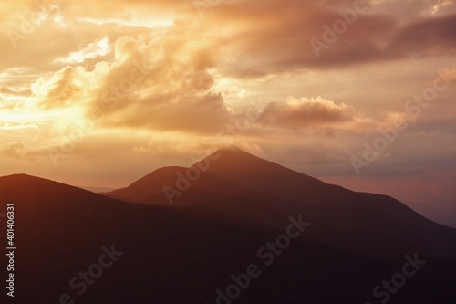 sunset in the mountains, carpathians