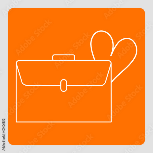 In weiß gezeichnete Aktentasche mit einem Herzen hinter einer Ecke vor orangem Hintergrund