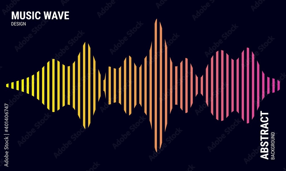 Music abstract background, colored in pink, and yellow gradations. Equalizer for music. Vector Illustration