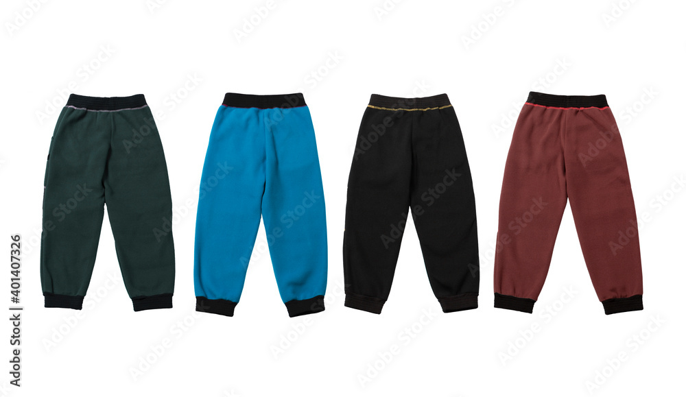 Colorful fleece pants isolated on white background Colorful fleece pants isolated on white background