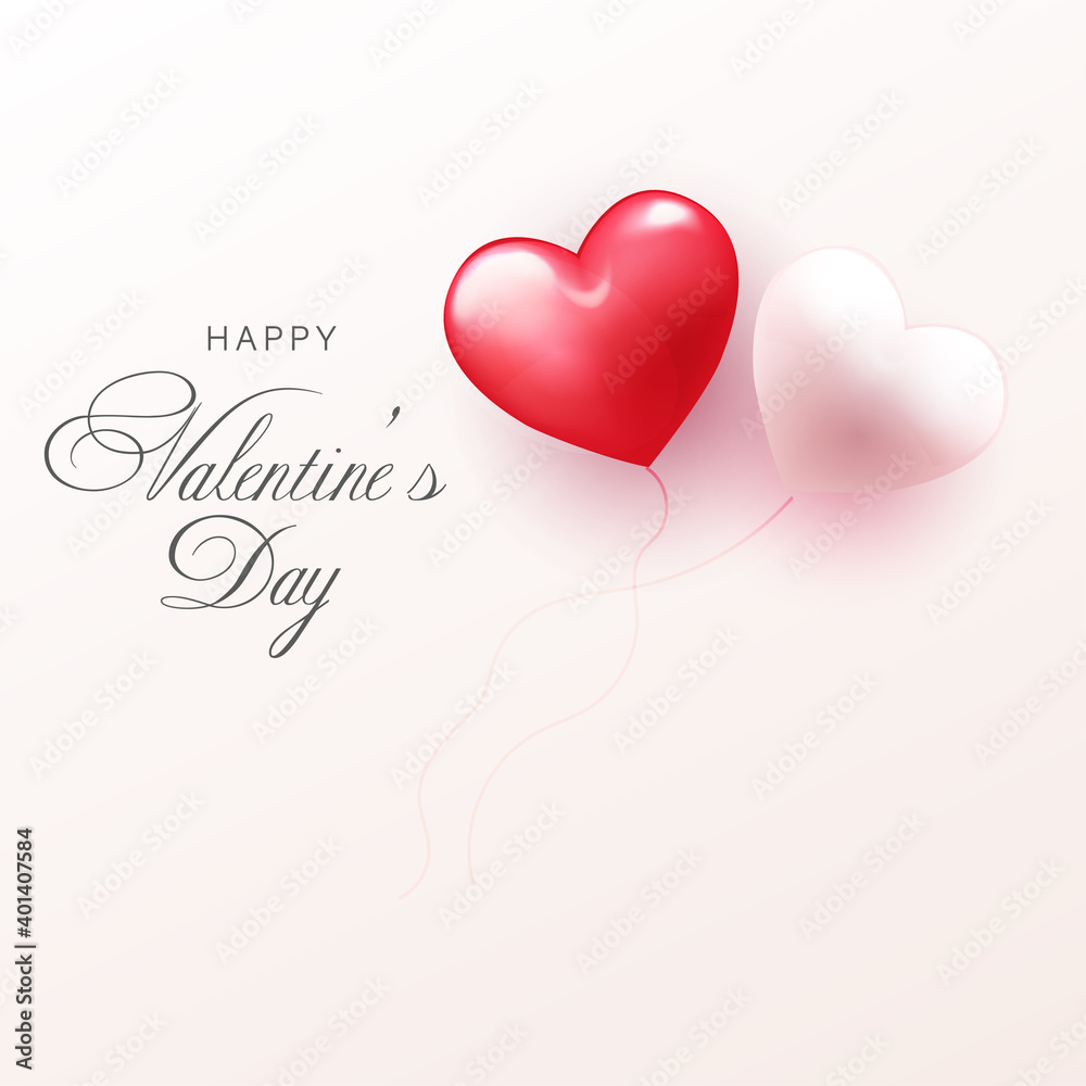 Valentine s day card with 3d pink and red heart. Vector.