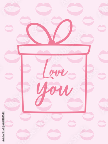 Love you card with gift and kisses vector design