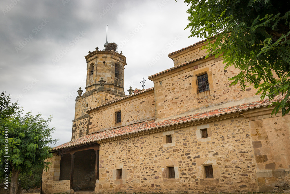 Church of Saint Peter the Apostle in Villaverde del Monte (municipality of Cidones), province of Soria, Castile and Leon, Spain Church of Saint Peter the Apostle in Villaverde del Monte (municipality of Cidones), province of Soria, Castile and Leon, Spain