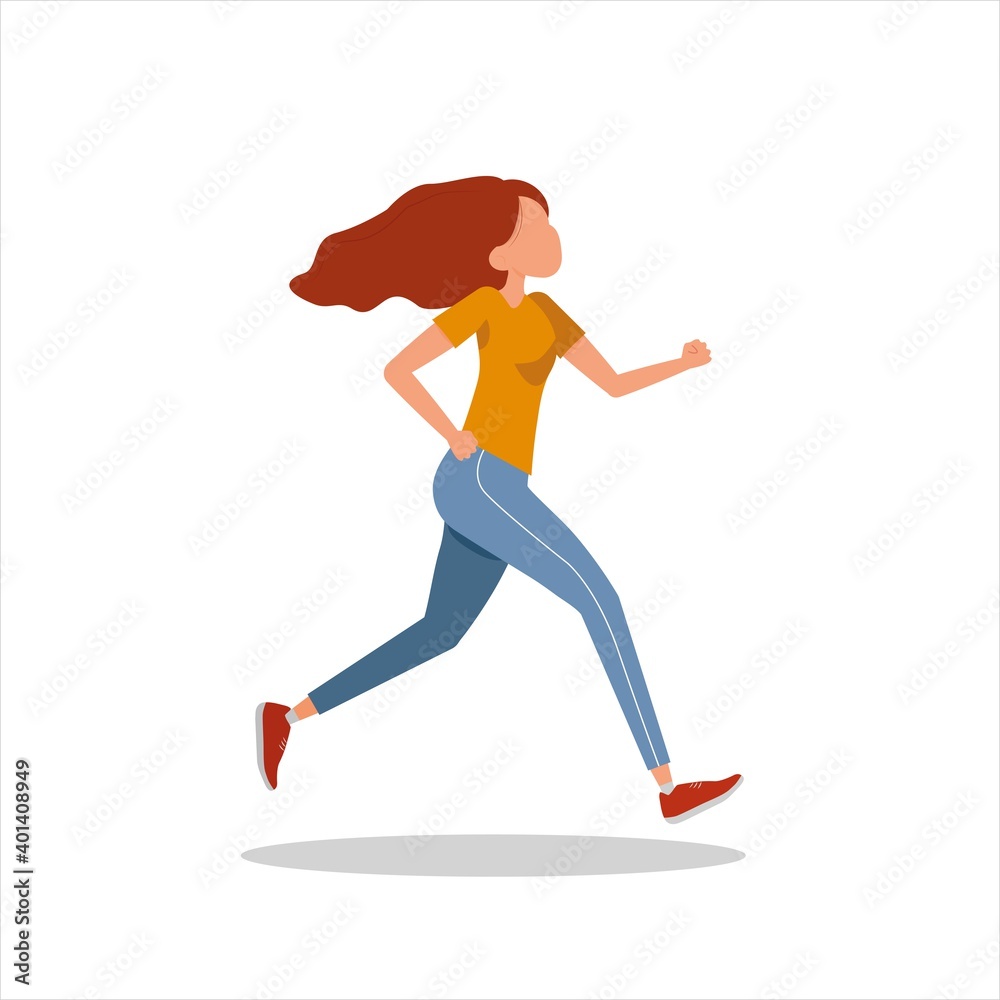 Vector illustration of a running girl.Isolated on a white background, a red-haired girl runs Vector illustration of a running girl.Isolated on a white background, a red-haired girl runs