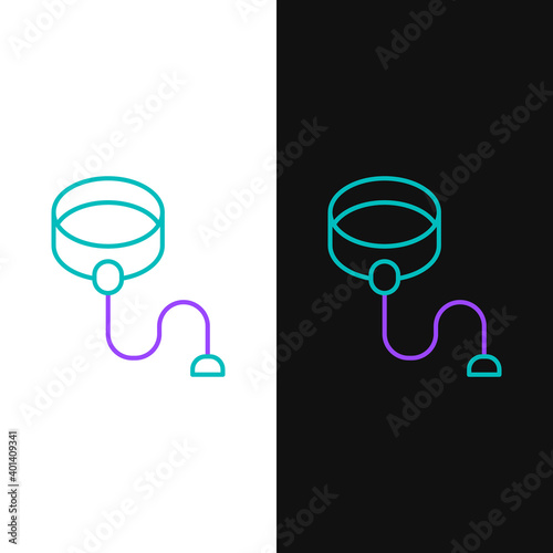 Line Retractable cord leash with carabiner icon isolated on white and black background. Pet dog lead. Animal accessory for outdoors walk. Colorful outline concept. Vector.