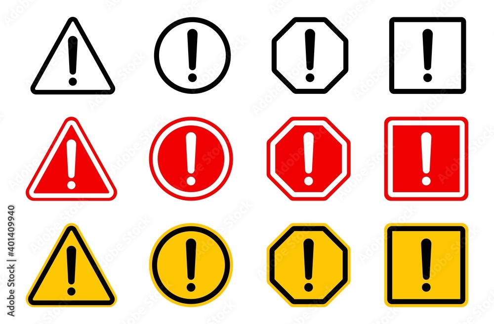 Set of warning, caution, attention icon sign, exclamation mark of warning alert icon Set of warning, caution, attention icon sign, exclamation mark of warning alert icon