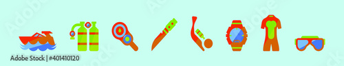 set of spearfishing cartoon icon design template with various models. vector illustration isolated on blue background