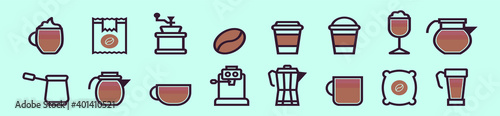 set of coffee cartoon icon design template with various models. vector illustration isolated on blue background