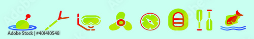 set of spearfishing cartoon icon design template with various models. vector illustration isolated on blue background