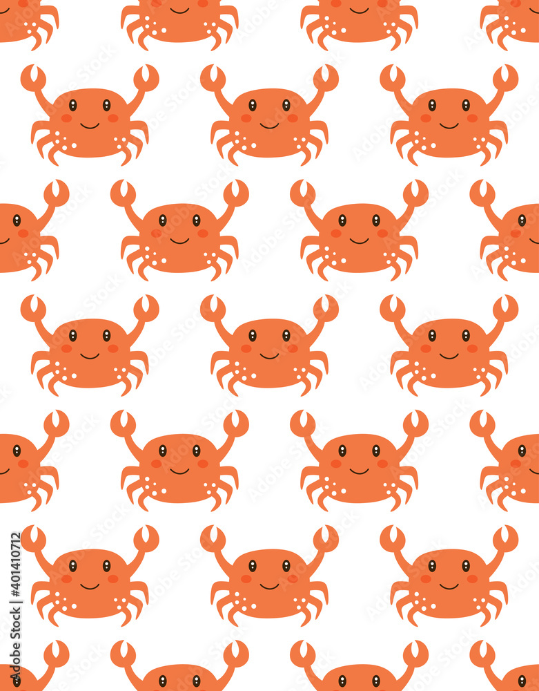 seamless pattern with cute crabs, vector illustration