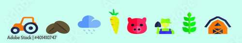 set of farm cartoon icon design template with various models. vector illustration isolated on blue background