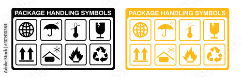 A set of packaging symbols on white background with black and yellow color