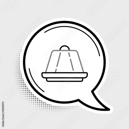 Line Pudding custard with caramel glaze icon isolated on grey background. Colorful outline concept. Vector.