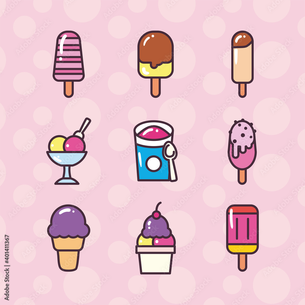 ice creams set of icons vector design ice creams set of icons vector design