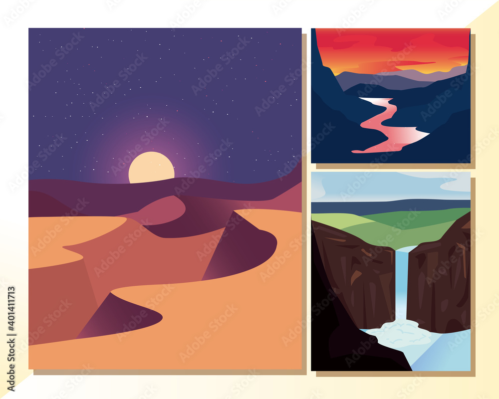 Obraz premium Landscapes frames icon set vector design