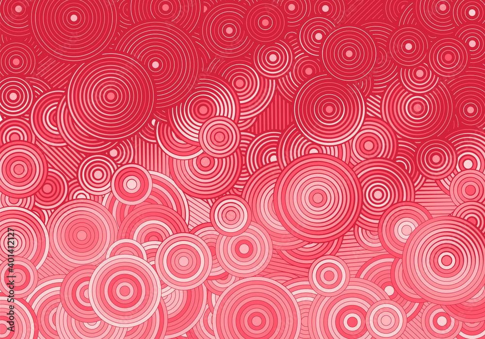 Abstract pink background with circles and lines of various widths in romantic optical illusion style.