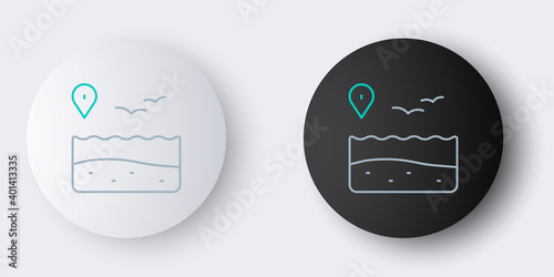 Line Location with beach icon isolated on grey background. Tropical beach landscape. Good sunny day. Colorful outline concept. Vector.