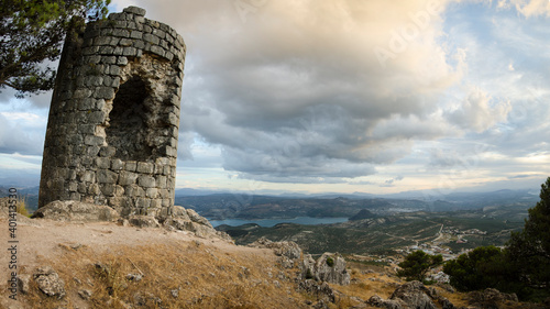 Castle ruin in the evening of a cloudy day in the Subbética mountain range Rute, Córdoba