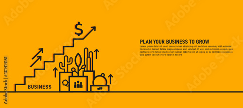 Vector illustration with plant pot for business growth With a ladder to success Preparing to start a business project Career rise to success business analysis vector icon