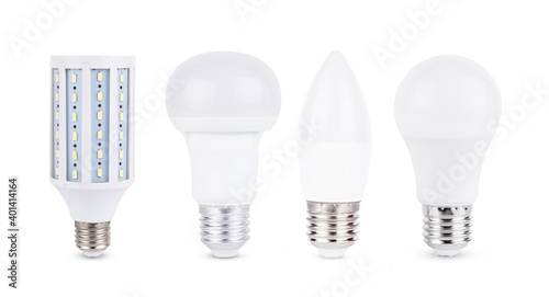 set of LED light bulbs isolated on white background