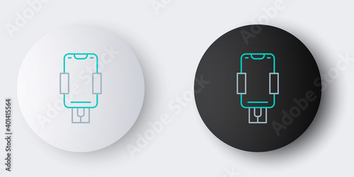 Line Mobile phone holder icon isolated on grey background. Colorful outline concept. Vector.