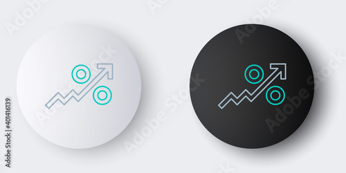 Line Percent up arrow icon isolated on grey background. Increasing percentage sign. Colorful outline concept. Vector.