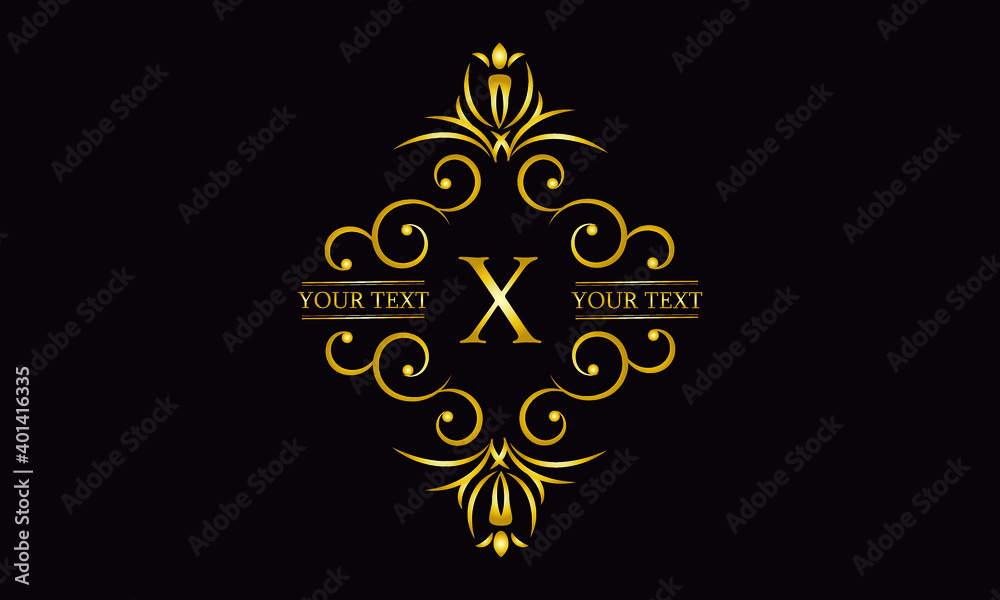 Premium monogram design with letter X. Exquisite gold logo on a dark background for a symbol of business, restaurant, boutique, hotel, jewelry, invitations, menus, labels, fashion. Premium monogram design with letter X. Exquisite gold logo on a dark background for a symbol of business, restaurant, boutique, hotel, jewelry, invitations, menus, labels, fashion.