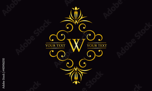 Premium monogram design with letter W. Exquisite gold logo on a dark background for a symbol of business  restaurant  boutique  hotel  jewelry  invitations  menus  labels  fashion.
