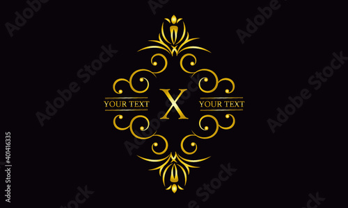 Premium monogram design with letter X. Exquisite gold logo on a dark background for a symbol of business, restaurant, boutique, hotel, jewelry, invitations, menus, labels, fashion.