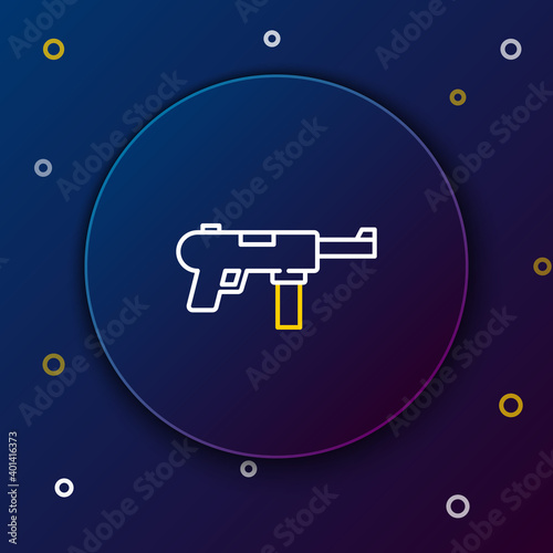 Line Submachine gun M3, Grease gun icon isolated on blue background. Colorful outline concept. Vector.