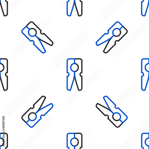 Line Old wood clothes pin icon isolated seamless pattern on white background. Clothes peg. Colorful outline concept. Vector.