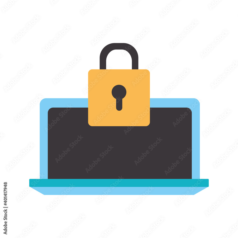 laptop with one padlock with yellow color laptop with one padlock with yellow color
