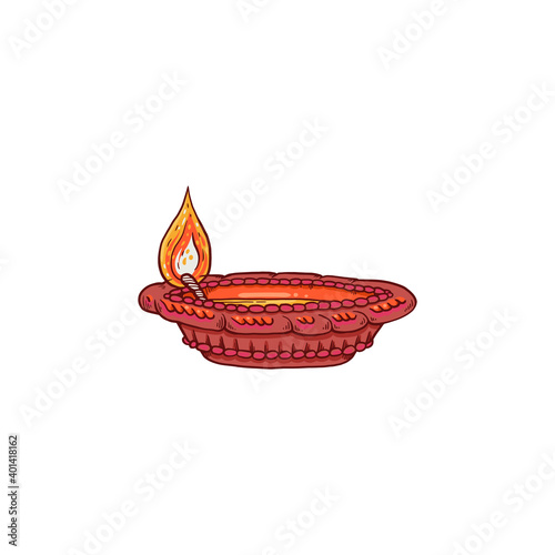 Diya lamp with lit candle wick - Diwali festival celebration symbol