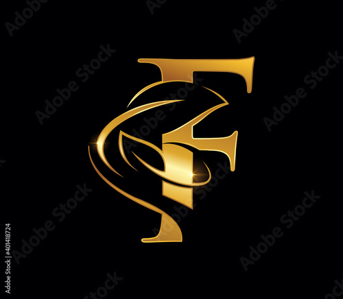 Golden Leaf Monogram Initial Letter F