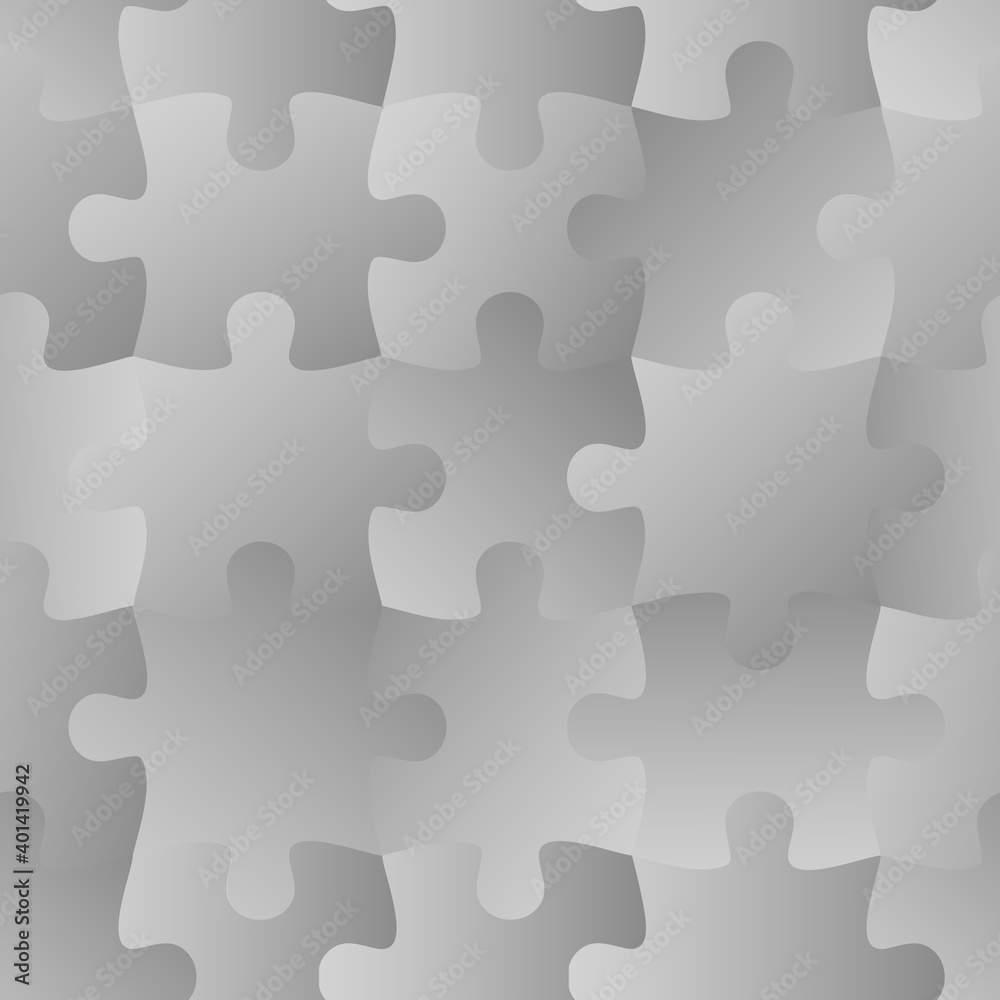 Grey jigsaw. Seamless puzzle pattern. Autism background. World autism awareness day. Jigsaw design template. Vector Illustration. EPS10. Grey jigsaw. Seamless puzzle pattern. Autism background. World autism awareness day. Jigsaw design template. Vector Illustration. EPS10.
