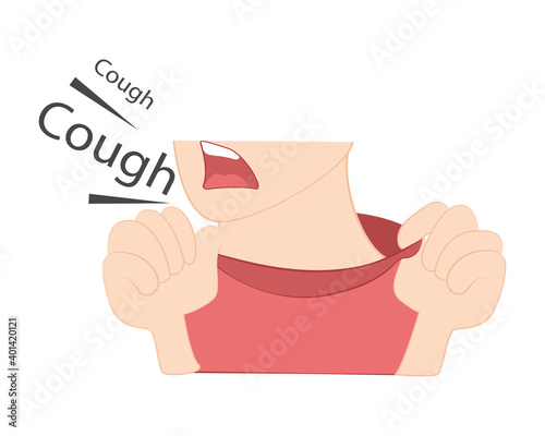 A coughing human covering his mouth with his fist. Covering the mouth when sick.