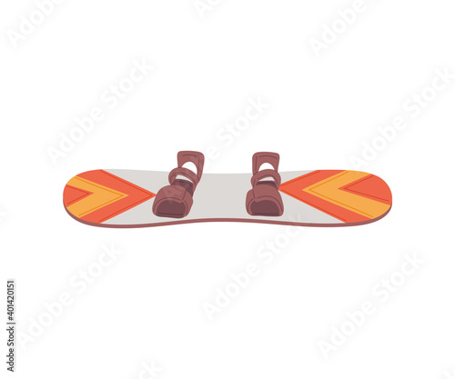 Snowboard with fastenings and pattern, flat vector illustration isolated.