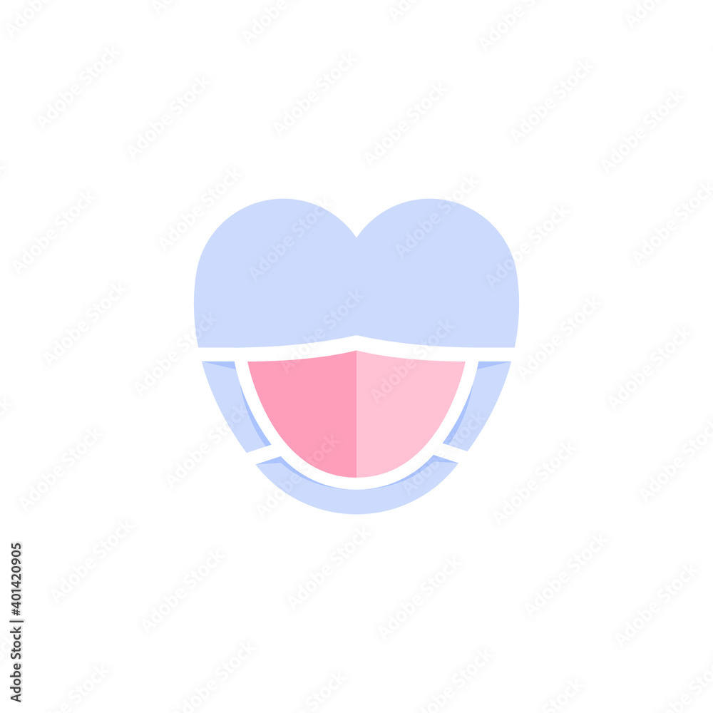 Love. New Valentines day sign. Light blue heart with medical mask. Heart with a protective mask for the COVID quarantine. Vector illustration Love. New Valentines day sign. Light blue heart with medical mask. Heart with a protective mask for the COVID quarantine. Vector illustration