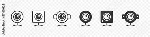 Web camera devices. Webcam icons. Electronic gadgets. Trendy flat style. Vector illustration