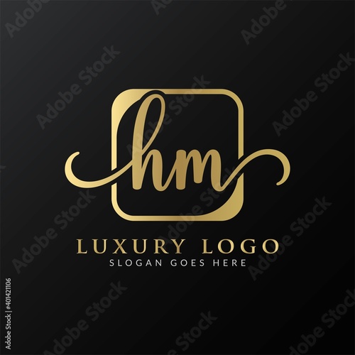 HM Logo Design Vector Template. Initial Luxury Letter HM Vector Illustration
