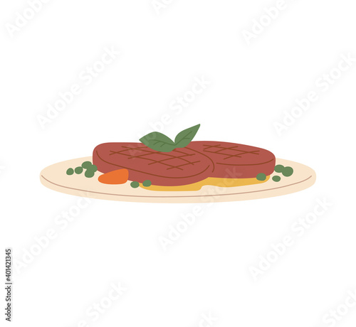 Vector isolated illustration of roasted beef or pork steaks