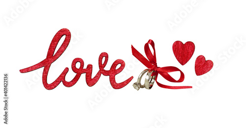 Lettering «love» and red he...