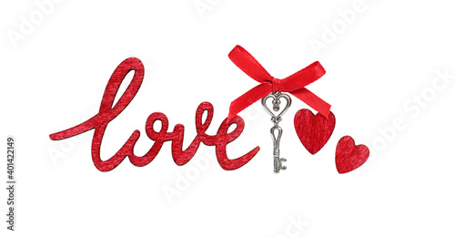 Lettering «love» and red he...