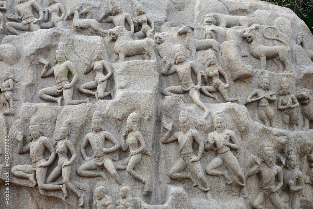 Obraz premium Bas-relief du parc archéologique de Mallabapuram en Inde du Sud